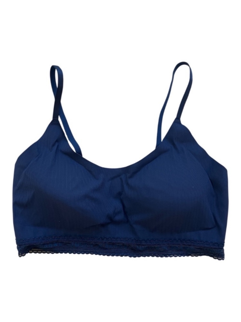 Lucky Brand Blue Nylon Wireless Bralette size L Lace - Picture 3 of 7